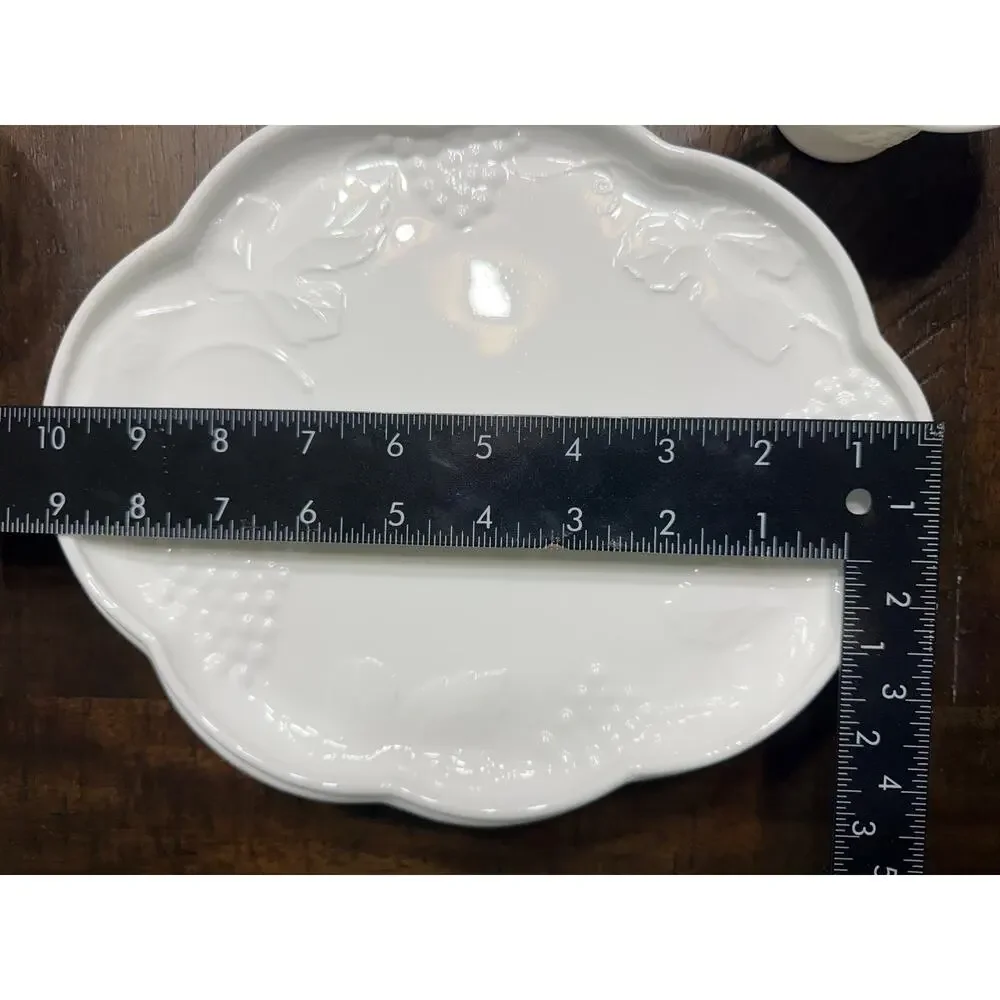 Set of 4 Vintage White Milk Glass Grapes & Vines Snack Plates Cups Snack Sets